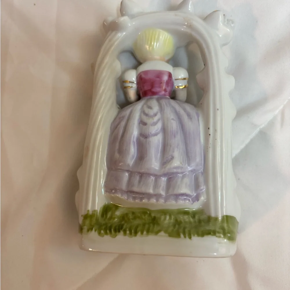 Vintage Girl Under Trellis Figurine Southern Belle Lavendar Dress Ceramic Decor